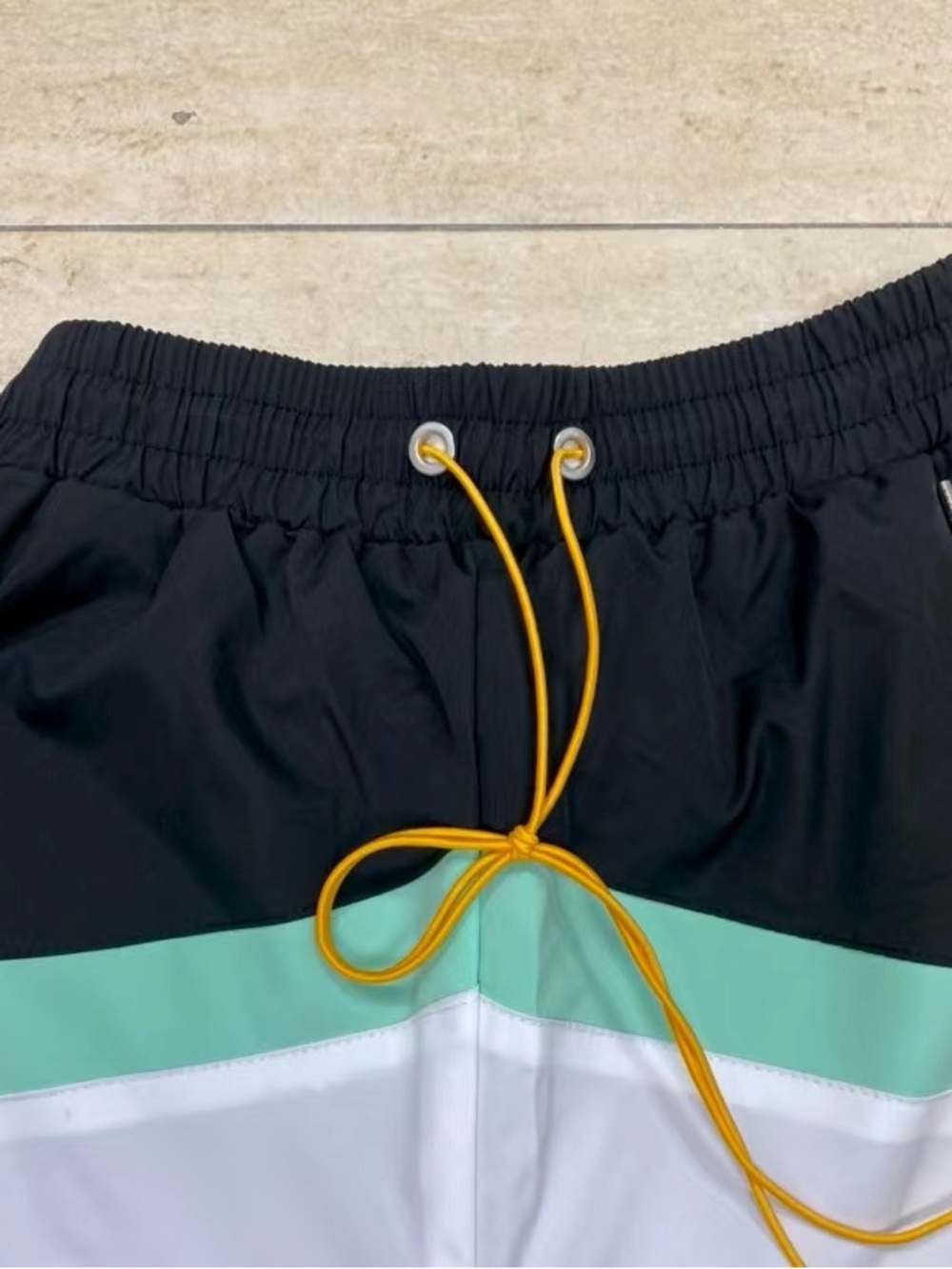 Rhude Black, White & Teal Colorblock Logo Swim Shorts - Picture 4 of 6